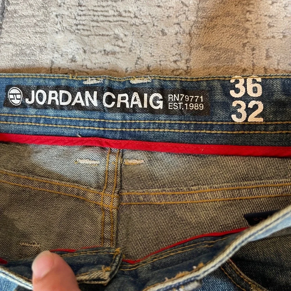 Jordan Craig Mens Distressed Blue Jeans Paint Splatter Ripped Straight‎ 36x32